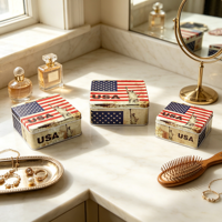 Coffret de boîtes métalliques carrées modernes avec impression, motif Drapeau américain et Statue de la Liberté, pour 3 compartiments de rangement alimentaire, biscuits, bonbons, souvenirs et emballage cadeau