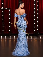 Robe de soirée MF Luxury 3D Leopard Shoulder Fishbone Design Worsted Crystal Floor-Length Trumpet/Mermaid Silhouette High Simple Sexy Elegant