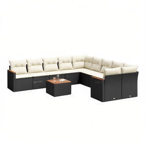 Ensemble de canapés de jardin noir et crème, meubles en rotin d'extérieur avec coussins en mousse haute densité, design contemporain imperméable - Product Image 1