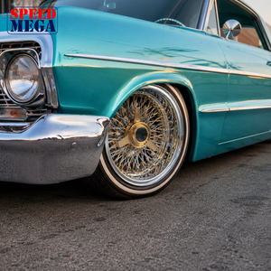 Ruedas de Aluminio Forjado Lowrider Nuevas, Completamente Doradas, 14x7 25mm, Diseño de Rayos Cruzados Invertidos con 72 Rayos - Product Image 6