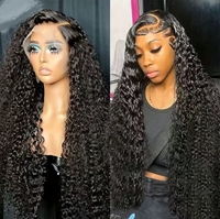 Perruques Full Lace Front en Cheveux Humains Remy 100% Naturels, 32 Pouces de Long, Dentelle Transparente, Sans Colle, Ondulations Profondes, Cheveux de Bébé, pour Femmes Noires, Vente en Gros