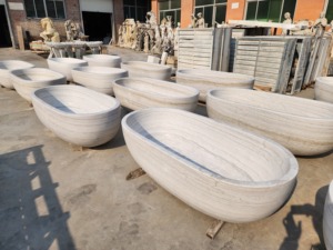 Baignoire en marbre naturel poli, moderne, imperméable, haut de gamme, en marbre blanc, garantie 1 an, pour salle de bain, appartement, hôtel - Product Image 5