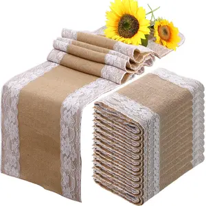 Wholesale Table Runner Rustic Home Wedding Christmas Party Decor Restaurant Linen Burlap Lace Table Runner