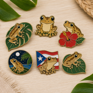 Pin de solapa de metal esmaltado de alta calidad al por mayor, diseño personalizado de rana <span class=keywords><strong>Coqui</strong></span>, insignia del símbolo nacional de Puerto Rico, criatura tropical - Product Image 1