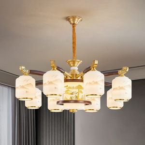 Lámpara de araña de estilo chino con múltiples cabezales de luz LED para sala de estar, dormitorio, pasillo, decoración del hogar, base redonda para bombilla E27. - Product Image 2