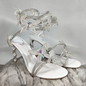 Sandales sexy à nœud papillon en cristal pour femme, talons aiguilles ouverts, escarpins de soirée - Product Image 1