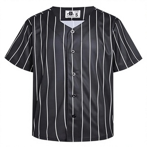 Camiseta de Béisbol B-SYCHMBIE Unisex a Rayas Blancas y Negras, Manga Corta, Cierre con Cordón, Corte Regular, Transpirable, con Nombre del Equipo Impreso - Product Image 1