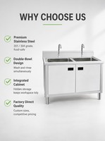 Évier commercial en acier inoxydable pour usage domestique, avec meuble sous-évier, double bac, taille personnalisable, revêtement autonettoyant