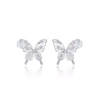 Orecchini a perno a forma di farfalla, di tendenza, dal design di nicchia, con micro intarsio di cristallo e strass rosa, squisiti, all'ingrosso