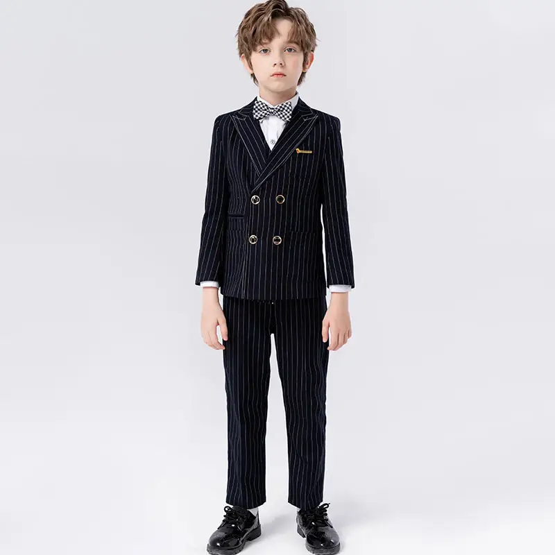 2024 Spring Big Boys Top Quality Plaid Wedding Suit Teenager Kid Formal Tuxedo Bowtie Dress Children Party Performance Costume