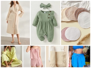 Tessuto Crêpe in <span class=keywords><strong>Mussola</strong></span> a Doppio Strato 100% Cotone Biologico Tinta Unita Multicolore per Pagliaccetti o Camicie Senza Maniche da Neonato - Product Image 2