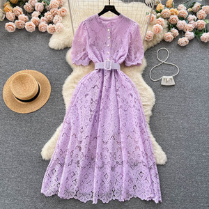 HANOU vestido femenino verano encaje bordado luz lujo Socialite alto grado sentido del temperamento hija sentido princesa vestido - Product Image 2