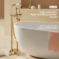 Ensemble de robinetterie de baignoire vintage plaqué cuivre-argent de haute qualité pour installation au sol, style vertical, douche de style impérial