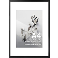 Marco de Fotos de Aleación de Aluminio Negro A4, Vidrio Templado, Montaje en Pared/Mesa, Vertical/Horizontal, para Impresiones A5 y Documentos