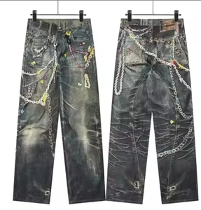 Jean ample à jambes larges Street Style Plus Size Acid Wash Faded Digital Print Unisex Jeans - Product Image 3