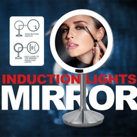Miroir de maquillage de bureau à une face, pliable, avec éclairage LED, finition chromée personnalisée, grossissement 1X, alimenté par piles