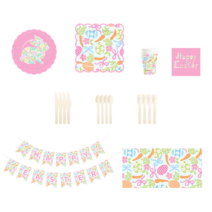 DAMAI Pink Green Bunny Paper Plates With Flowers Design Disposable Party Tableware Set for <b>Easter</b> Decor Supplies Serves 8 Pcs - Product Image 5