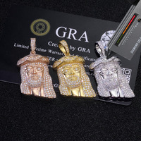 Pendentif Tête de Jésus en Moissanite NUOYA Couleur D VVS, Monture Griffe en Argent 925, Certificat GRA, Bijoux Hip Hop pour Hommes et Femmes