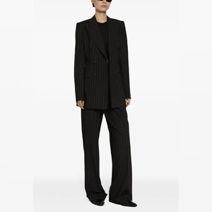 Custom <strong>Black</strong> <strong>Pinstriped</strong> Women's Straight <strong>Trousers</strong> High Waist Elastic Waist Loose Fit Casual Pants Anti-Wrinkle Eco-Friendly - Product Image 3