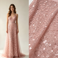 Tissu en tulle lourd et volumineux avec sequins et perles, broderie multicolore faite à la main, maille extensible en polyester/métallique pour mariage