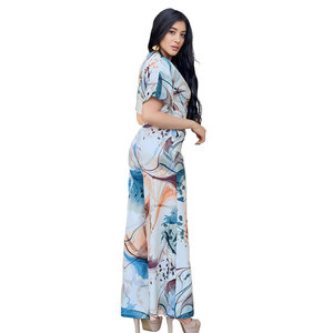 10383 Europe états-unis transfrontalier pour <span class=keywords><strong>Amazon</strong></span> printemps été imprimé femmes combinaison à <span class=keywords><strong>lacets</strong></span> taille col en v combinaisons - Product Image 3