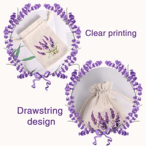 Pochette en coton lavande anti-humidité avec cordon de serrage, sac de rangement élégant en toile de jute pour lunettes, bijoux et emballage cadeau - Product Image 5