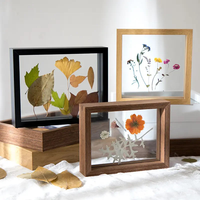Wholesale Creative Two-sided Glass Herbarium Wood Photo Frame 5 6 7 8 9 10Inch Wood Photo Frame Double Glass Photo Frame