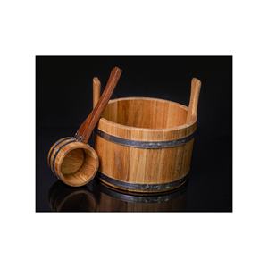 天然本物のオークバスバケットサウナアクセサリー木製バケツ木製サウナ取鍋付き - Product Image 1