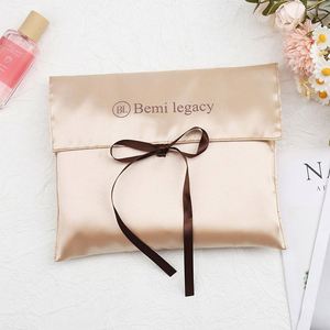 Bolsa de Almacenamiento de Cosméticos y Extensiones de Cabello con Logotipo Personalizado, Bolsa de Regalo de Seda de Lujo, Bolsa de Satén para Guardar Pelucas - Product Image 2