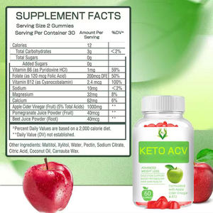 Gummies de Vinaigre de Cidre de Pomme Keto à Marque Blanche avec Vitamines B6, B12 et Folate pour la Perte de Poids et la Gestion de l'Énergie 1000mg Adulte - Product Image 2