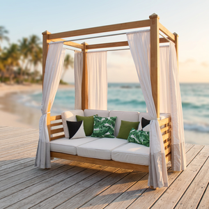 Cama de Exterior Moderna con Toldo de Teca y Cojines Suaves, Tumbona de Lujo para Hoteles y Villas Junto a la Piscina - Product Image 3