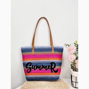 กระเป๋าชายหาด PEIQUAN ลายทางพิมพ์ตัวอักษร  ขนาดใหญ่  สำหรับผู้หญิง  กระเป๋าสะพายช้อปปิ้ง - Product Image 4