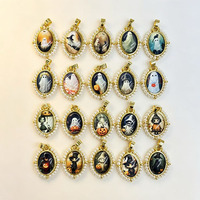 Breloques ovales fantômes plaquées or JS2164 pour Halloween, pendentifs breloques vintage en verre cabochon imprimé fantôme, sorcière et citrouille
