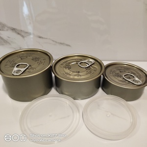 Boîtes en étain hermétiques <span class=keywords><strong>TIMO</strong></span> <span class=keywords><strong>T</strong></span>-03 200 ml de qualité alimentaire avec couvercles à anneau facile à ouvrir, finition brillante, autocollants personnalisés pour bonbons comestibles, emballage - Product Image 3