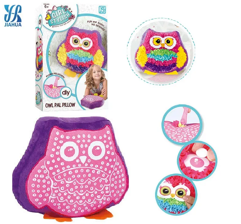 JH DIY Owl Push Pillow Animals Beginner Sewing Kit for Kids Art Craft kit Sew Embroidery Skills Gift for Girls