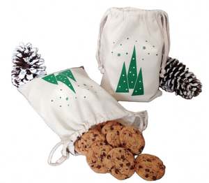 Sacs en coton naturel recyclables pour Noël, pour l'emballage de biscuits et de bonbons, avec impression sérigraphique, sans danger pour les aliments - Product Image 1