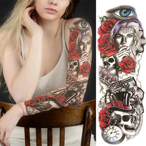 Autocollants <span class=keywords><strong>de</strong></span> <span class=keywords><strong>tatouage</strong></span> à bras complet pour hommes et femmes Grandes images <span class=keywords><strong>de</strong></span> tatouages <span class=keywords><strong>de</strong></span> Geisha Prajna à bras <span class=keywords><strong>de</strong></span> fleurs Noir - Product Image 2