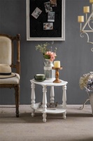Décoration de ferme de luxe fait à la main KD Table basse d'appoint en bois blanc Table basse en bois rustique à 2 niveaux Table d'appoint avec étagère inférieure