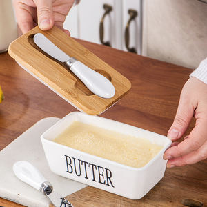 Plato <span class=keywords><strong>de</strong></span> mantequilla <span class=keywords><strong>de</strong></span> cerámica con tapa <span class=keywords><strong>de</strong></span> bambú recipiente <span class=keywords><strong>de</strong></span> queso sólido guardián plato <span class=keywords><strong>de</strong></span> mantequilla <span class=keywords><strong>de</strong></span> <span class=keywords><strong>porcelana</strong></span> <span class=keywords><strong>esmaltada</strong></span> con cuchillo para encimera - Product Image 4