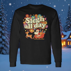 Camiseta retro de manga larga con diseño de trineo navideño para todo el día - Product Image 3