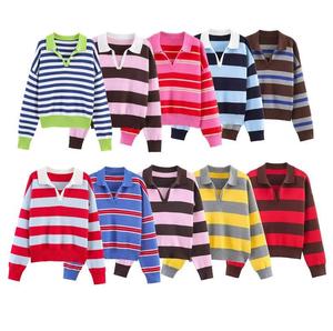 SHENZHU Ropa de <span class=keywords><strong>Mujer</strong></span>, Otoño 25, Nuevo Suéter de Punto a Rayas con Cuello Polo, Manga Larga, Simple y Versátil, 5536162 5536108 - Product Image 1