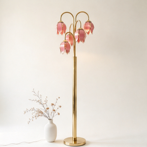 Lámpara de Pie Moderna de Metal Dorado con Pantallas de Vidrio, Base E26, Lámpara de Pie Tipo Tulipán para Esquina de Dormitorio, Iluminación de Estilo Industrial Chic - Product Image 3
