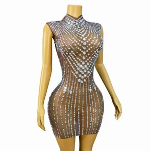 <span class=keywords><strong>Tenue</strong></span> de soirée sexy pour <span class=keywords><strong>femme</strong></span> avec perles brillantes, strass et garniture en maille transparente, idéale pour la danse, les cocktails et les anniversaires - Product Image 4