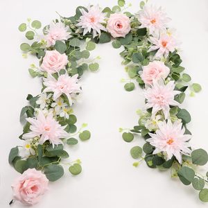 Guirlande de fleurs artificielles longues, roses blanches, feuilles d'eucalyptus, décorations d'arche de mariage, couronne pour usage intérieur et extérieur - Product Image 5
