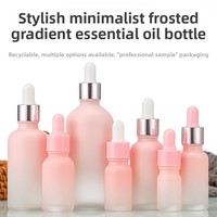 Botella de Vidrio Rosa Degradado Esmerilado con Gotero, 5ml 10ml 15ml 20ml 30ml 50ml 100ml, Reciclable, Vacía, para Suero, Aceite Esencial, de Lujo