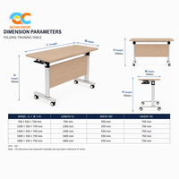 Table de formation modulaire avec plateau en bois grainé, cadre blanc, roulettes, pliable pour les réunions de bureau, les salles de formation et les salles de classe