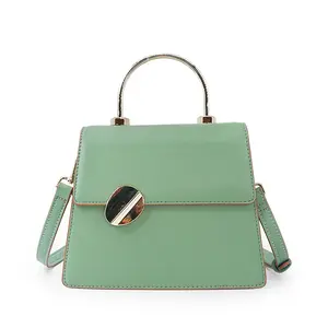 Apple Peel Skin Leather New Vegan Leather Summer GIONAR Mint Green Color Handbag with Metal Handle