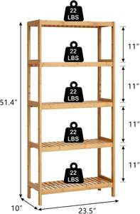 מדף אחסון במבוק בן 5 קומות לאמבטיה, מעמד תצוגה, מעמד לעציצים ופרחים, מדף ספרים גבוה - Product Image 6