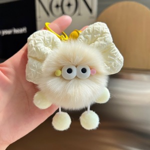 Ciondolo Peluche Morbido Ecologico in Finta Pelliccia di Coniglio Rex con Fiocco, Piccolo Charm a Forma di Pallina di Carbone, Regalo Creativo, Portachiavi - Product Image 1