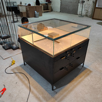 Vitrine de luxe sans cadre en verre pour musée, exposition, galerie d'art, magasin, avec éclairage LED, noir mat, autoportante